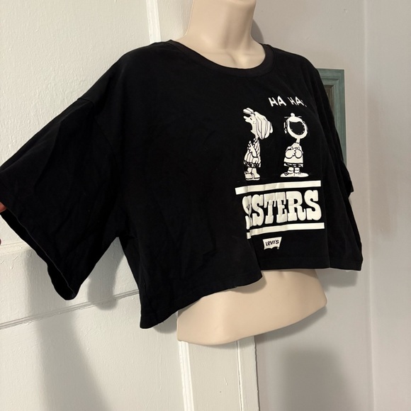 Levi’s x Peanuts Sisters Crop Graphic Tee 2019 Cropped Black and White T-shirt - Picture 3 of 8